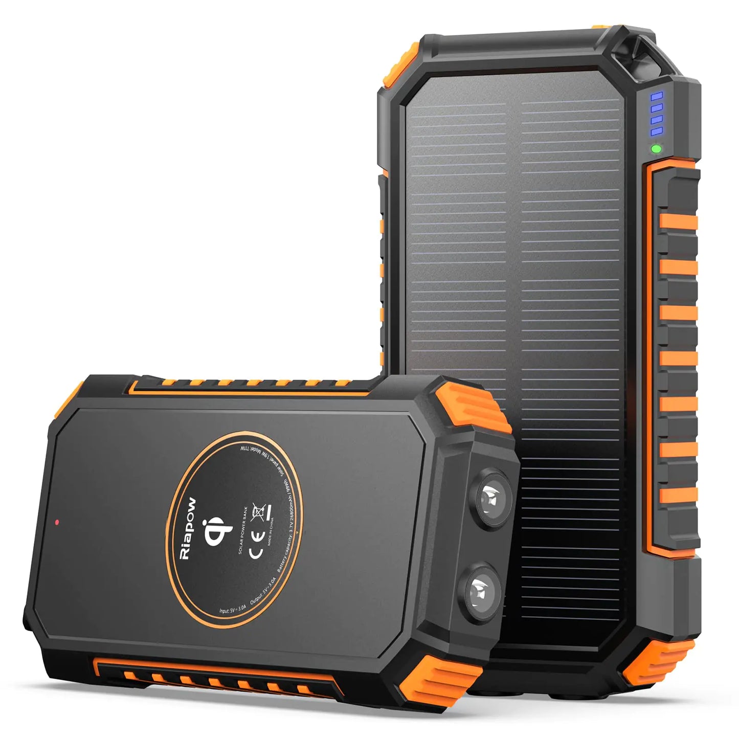 Riapow Solar Charger Power Bank 26800mAh, Wireless Portable Charger with USB C Input/Output Fast Charge 3.0A with 4 Output Cell Phones, External Battery Pack with Dual Flashlight for Camping