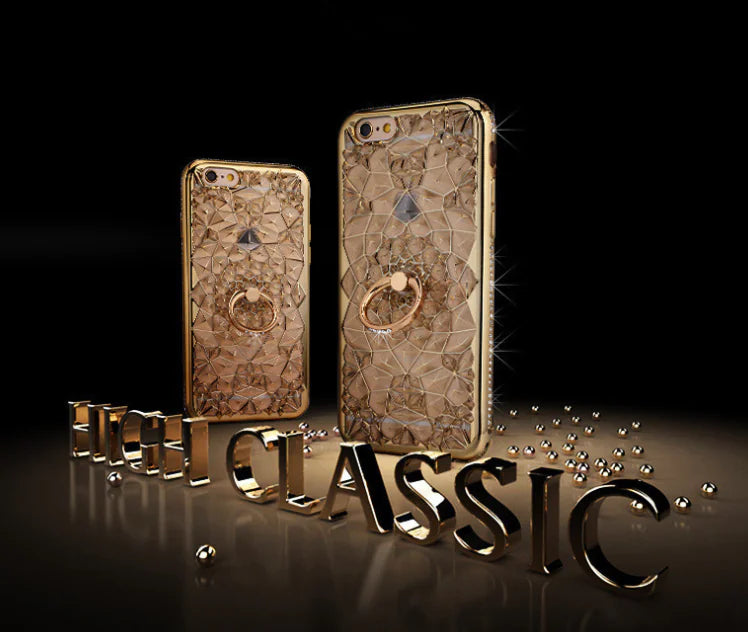 Rhinestone Ring Phone Case with Durian Flower Design