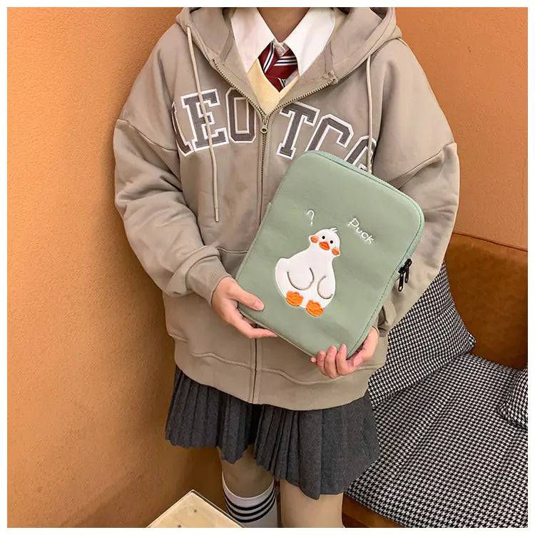 Cute Cartoon Duck Embroidered Tablet Case Design