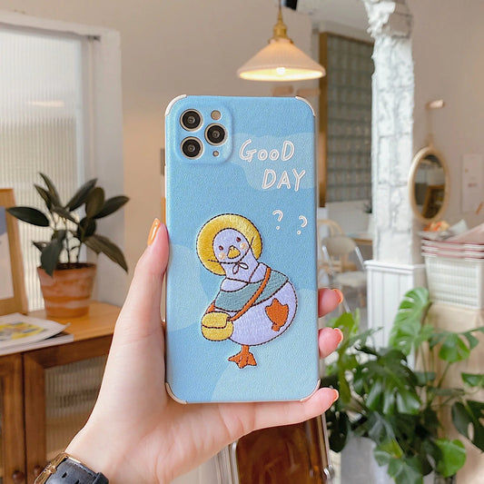 Embroidered Cartoon Duck iPhone Case for Apple Models
