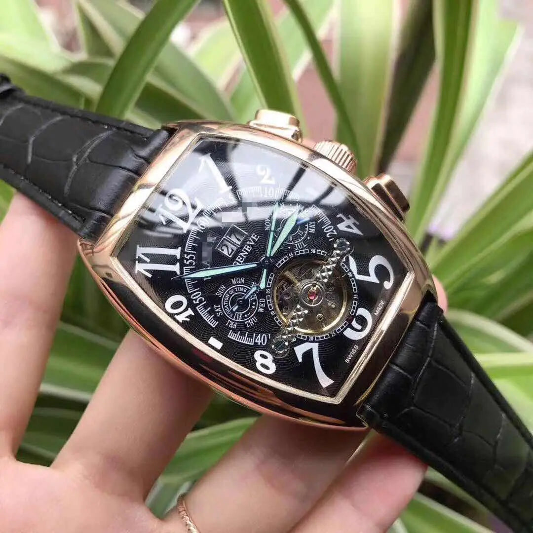 Men's Tourbillon Automatic Mechanical Watch with Leather Strap